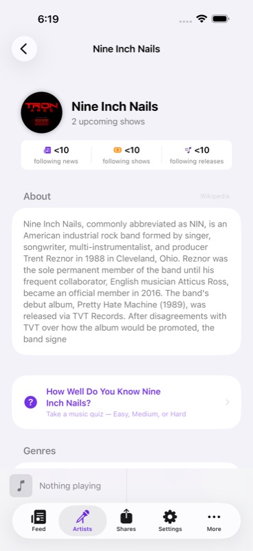 SocialSound artist detail view